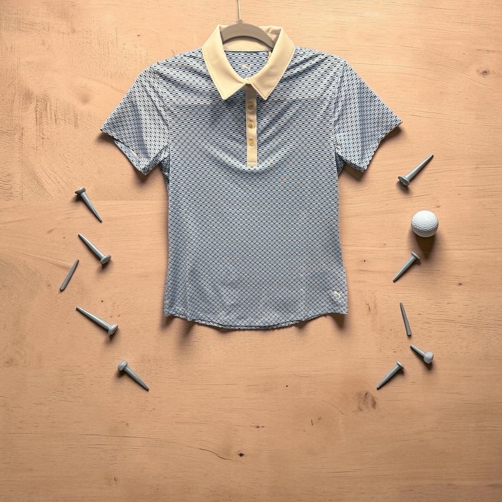 Puma Women's MATTR Morse Golf Polo - Light Blue/Deep Navy  X Small New
